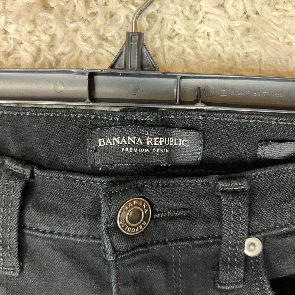 Banana Republic Jeans Womens 25 Petite 25P Black Skinny Denim Distressed Raw Hem - Picture 4 of 10